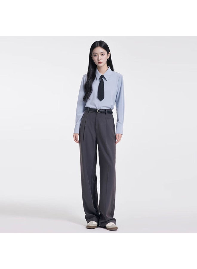 Teluoman Gray Slim-fit Dress Pants For Women, Straight-leg Long Trousers, Suitable For Commuting, Interviews, Draping Formal Wear, Casual Wide-leg Pants - Image 3