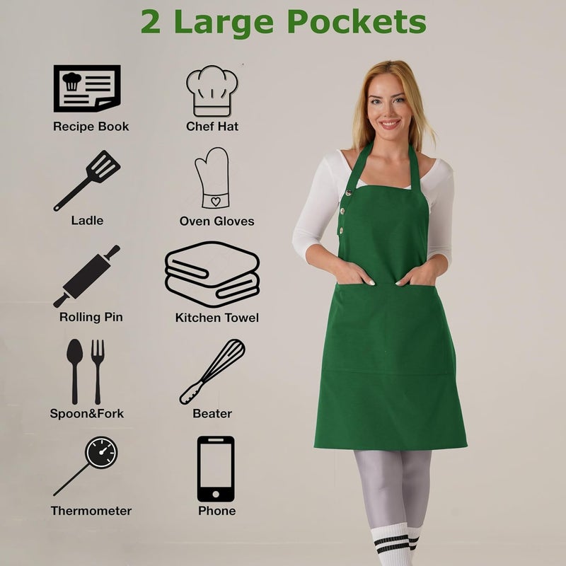 TOSHE Kitchen Apron Waterdrop Resistant Cotton Apron with adjustable Aprons for Women with Pockets 12 Color option Cooking Green Apron (Green) - Image 1