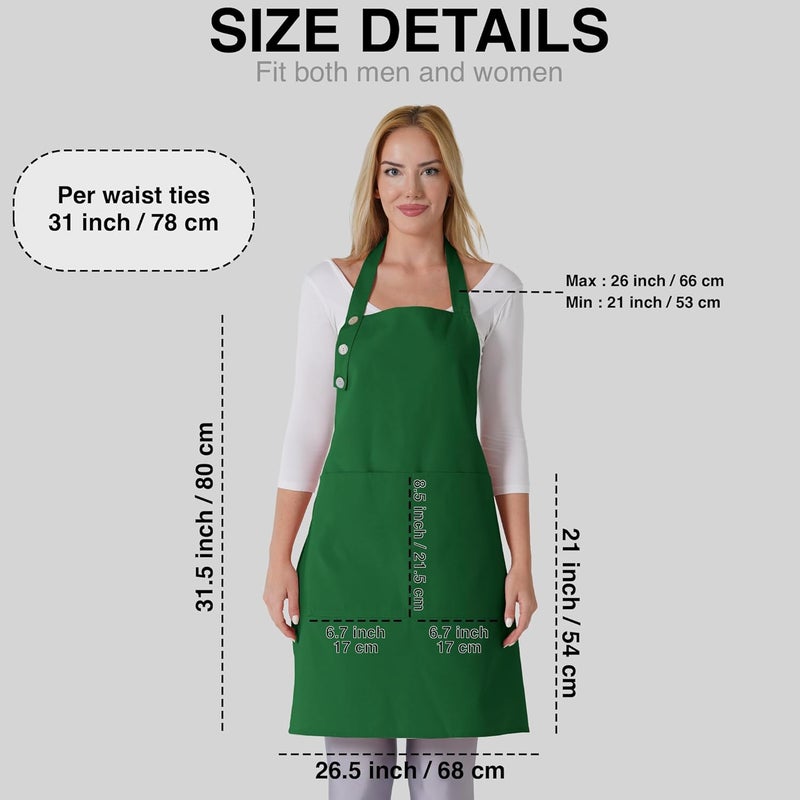 TOSHE Kitchen Apron Waterdrop Resistant Cotton Apron with adjustable Aprons for Women with Pockets 12 Color option Cooking Green Apron (Green) - Image 4