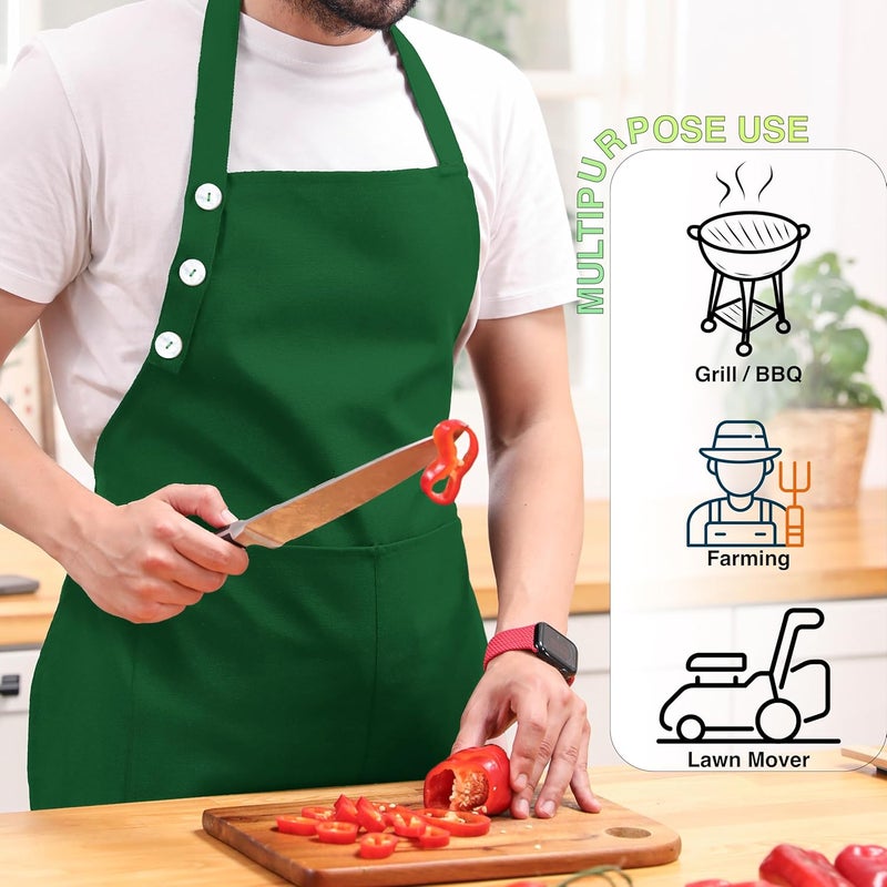 TOSHE Kitchen Apron Waterdrop Resistant Cotton Apron with adjustable Aprons for Women with Pockets 12 Color option Cooking Green Apron (Green) - Image 2