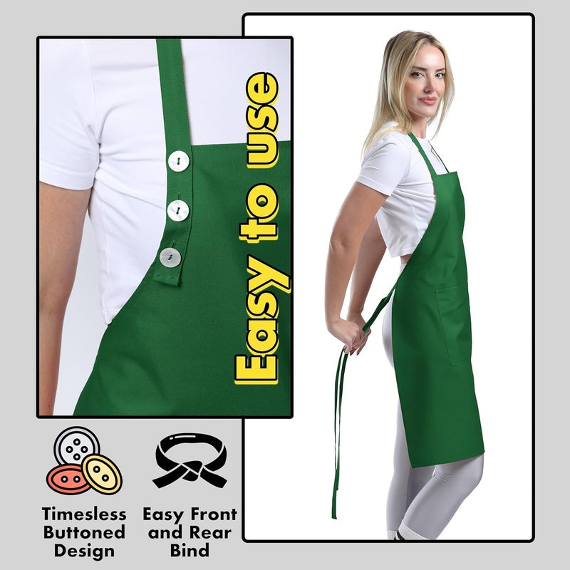TOSHE Kitchen Apron Waterdrop Resistant Cotton Apron with adjustable Aprons for Women with Pockets 12 Color option Cooking Green Apron (Green) - Image 5