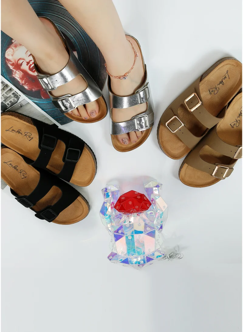 London Rag Dual Strap Buckle Flats In Silver