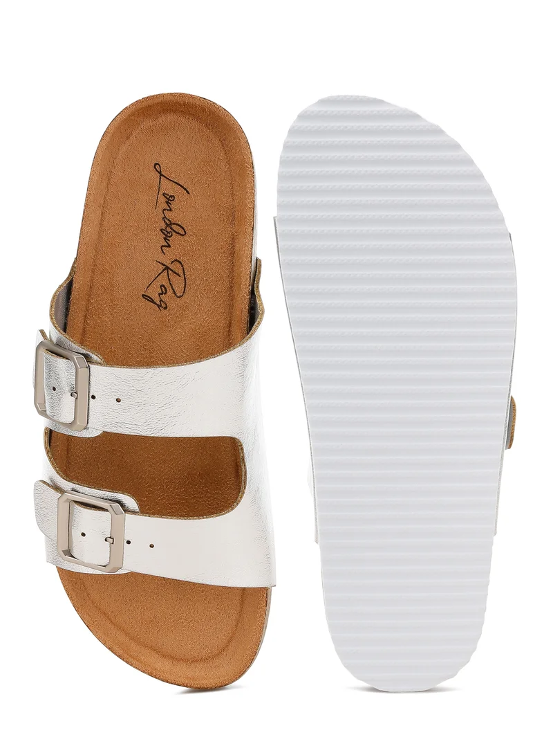 London Rag Dual Strap Buckle Flats In Silver
