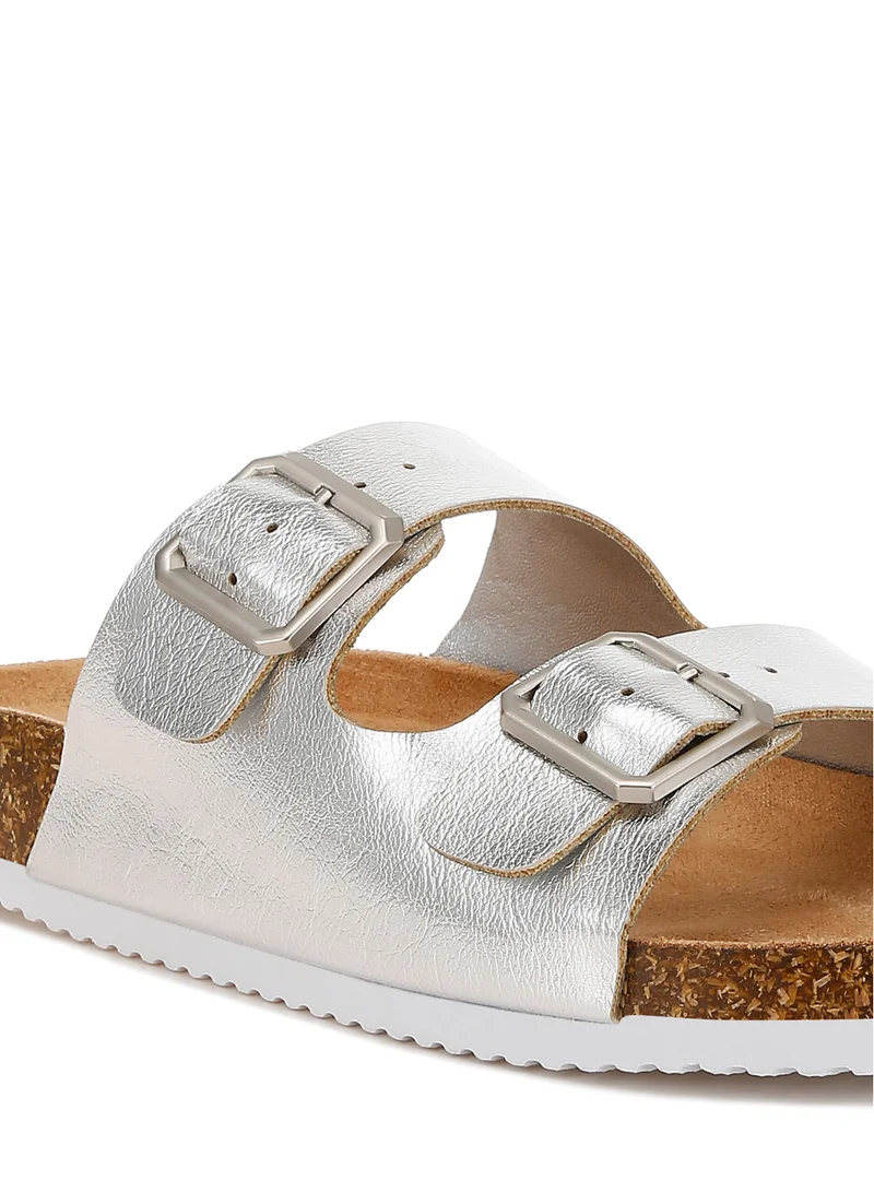 London Rag Dual Strap Buckle Flats In Silver