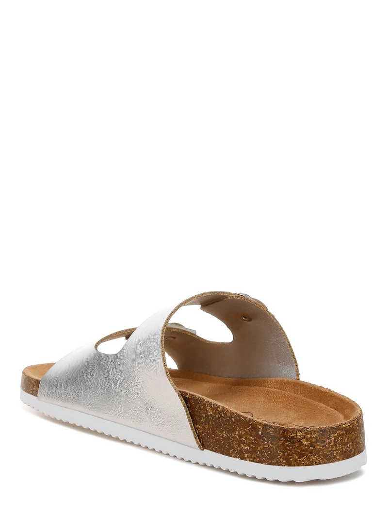 London Rag Dual Strap Buckle Flats In Silver