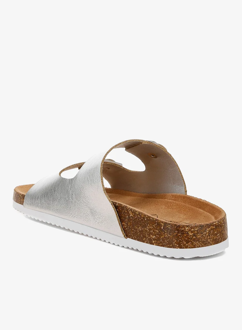 London Rag فضي Dual Strap Buckle Flats In Silver for Women | Best Price UAE