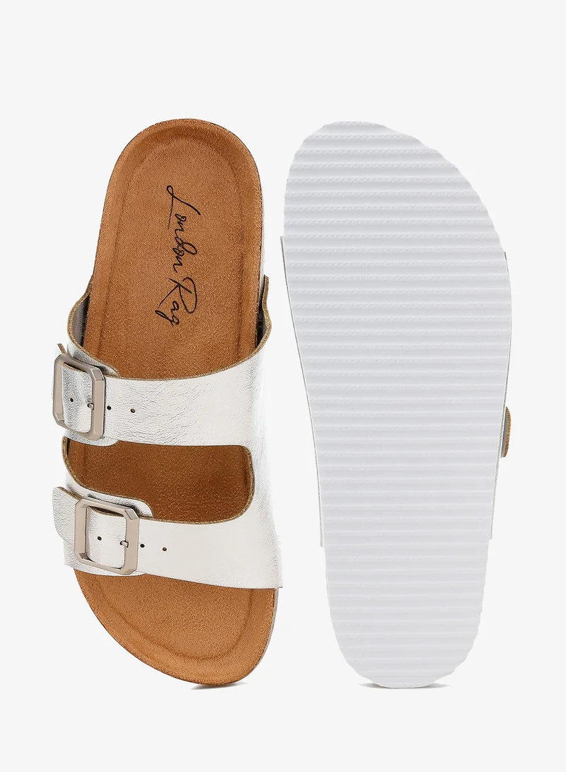 London Rag فضي Dual Strap Buckle Flats In Silver for Women | Best Price UAE