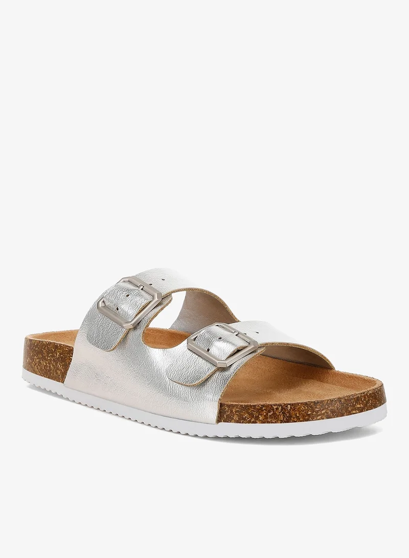 London Rag فضي Dual Strap Buckle Flats In Silver for Women | Best Price UAE