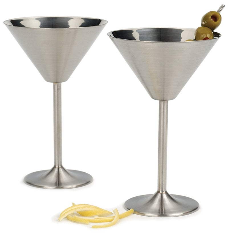 RSVP International RSVP International Brushed Stainless Steel Barware Collection Martini Glass Set of 2 