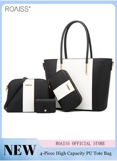 Generic 4-Piece Pu Contrasting Tote Bag Large Capacity Waterproof Shoulder Bag Practical Crossbody Bag Handbag And Wallet Set  - Image 1