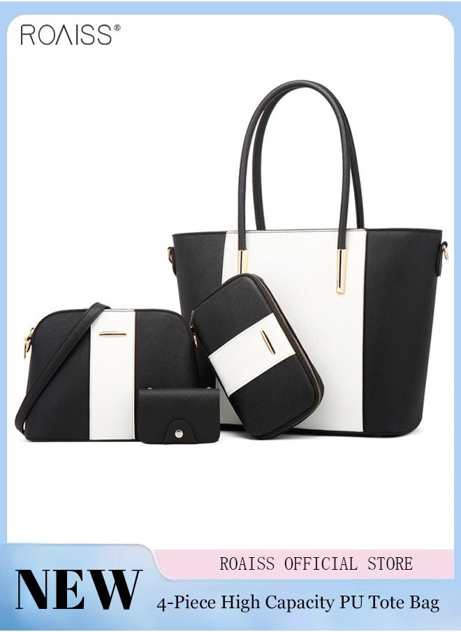 Generic 4-Piece Pu Contrasting Tote Bag Large Capacity Waterproof Shoulder Bag Practical Crossbody Bag Handbag And Wallet Set  - Image 1