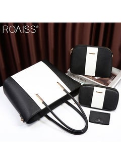 Generic 4-Piece Pu Contrasting Tote Bag Large Capacity Waterproof Shoulder Bag Practical Crossbody Bag Handbag And Wallet Set  - Image 2