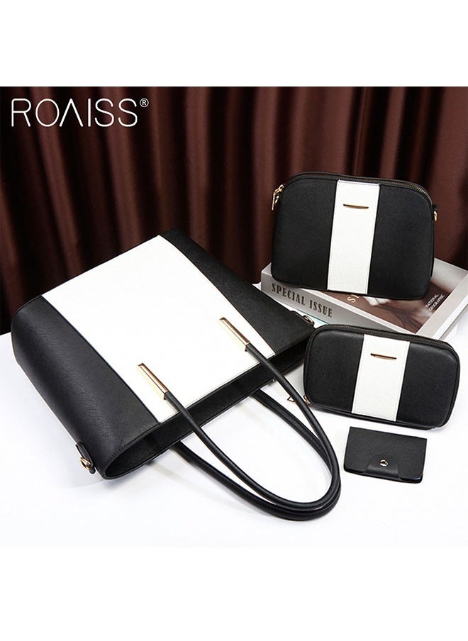 Generic 4-Piece Pu Contrasting Tote Bag Large Capacity Waterproof Shoulder Bag Practical Crossbody Bag Handbag And Wallet Set  - Image 2