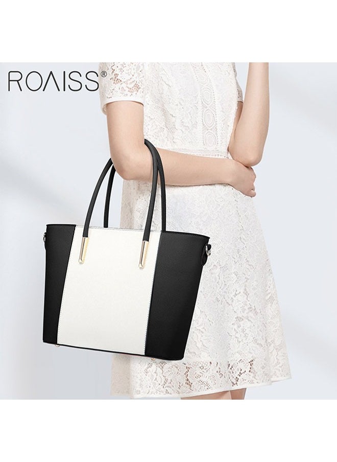 Generic 4-Piece Pu Contrasting Tote Bag Large Capacity Waterproof Shoulder Bag Practical Crossbody Bag Handbag And Wallet Set  - Image 3