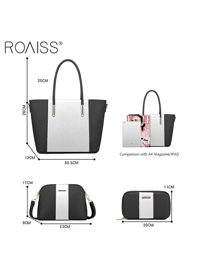 Generic 4-Piece Pu Contrasting Tote Bag Large Capacity Waterproof Shoulder Bag Practical Crossbody Bag Handbag And Wallet Set  - Image 4