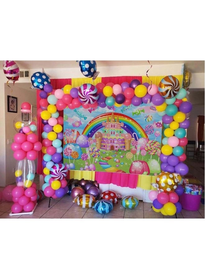Mocsicka Sweet Candyland Backdrop Lollipop Sweetest Candy Theme Birthday Party Decoration for Girl Candy Ice Cream Castle Rainbow Party Banner Sweetest Day Wall Decorations(82''x60'') - Image 4