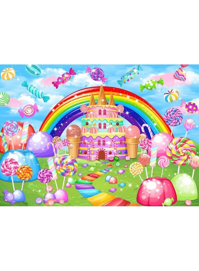 Mocsicka Sweet Candyland Backdrop Lollipop Sweetest Candy Theme Birthday Party Decoration for Girl Candy Ice Cream Castle Rainbow Party Banner Sweetest Day Wall Decorations(82''x60'') - Image 2