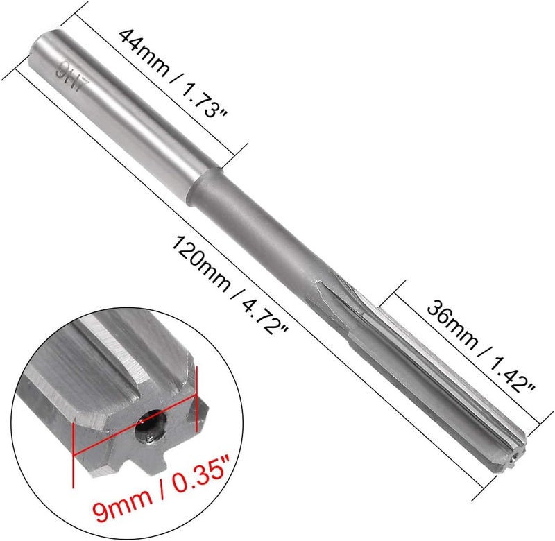 uxcell Chucking Reamer 9mm, H7 HSS Lathe Machine Reamer 6 Straight Flutes, Round Shank Milling Cutting Tool, Metric Reaming Drill Bit for Stainless Steel Metal Hole - Image 2