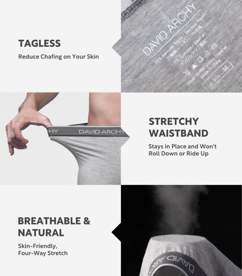 DAVID ARCHY دايفيد آرتشي سراويل داخلية للرجال مصنوعة من الرايون الناعم القابل للتنفس من الخيزران بدون فتحة 7 قطع مقاس L 2.5'' - Image 5