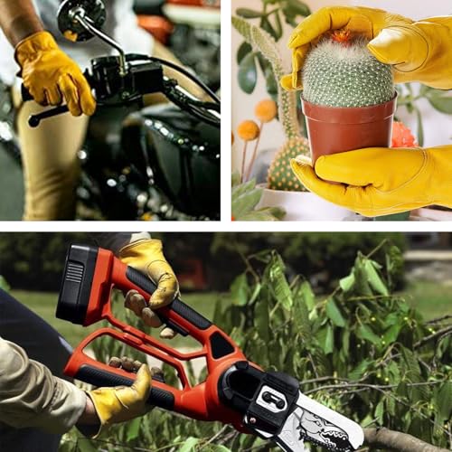 KKOYING Leather Work Gloves for Men & Women, Gardening Gloves, Reinforced Durable Cowhide Work Gloves, Puncture & Cut Resistant (Large) - Image 2