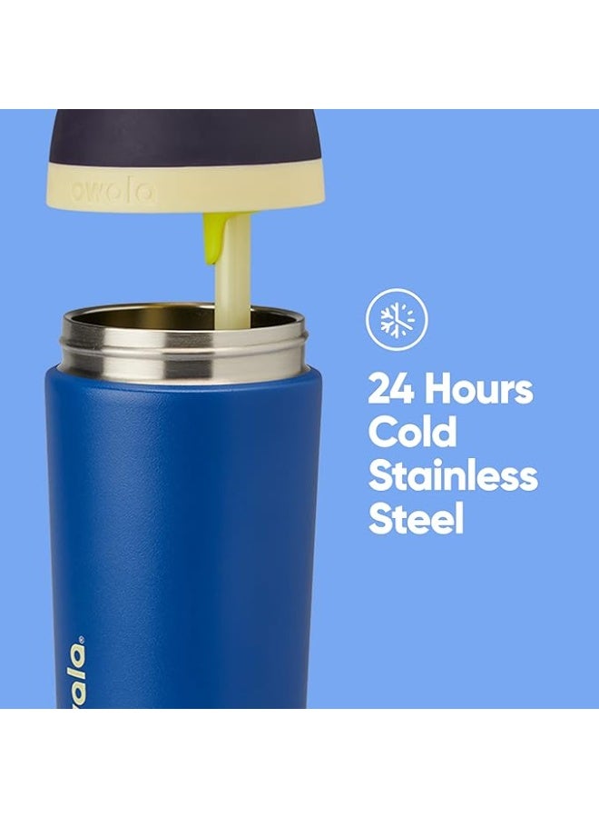 زجاجة مياه Owala معزولة من الفولاذ المقاوم للصدأ للأطفال مزودة بقشة وغطاء قفل سعة 14 أونصة باللونين الأزرق/navy نمط الكرة السماوية - Image 3