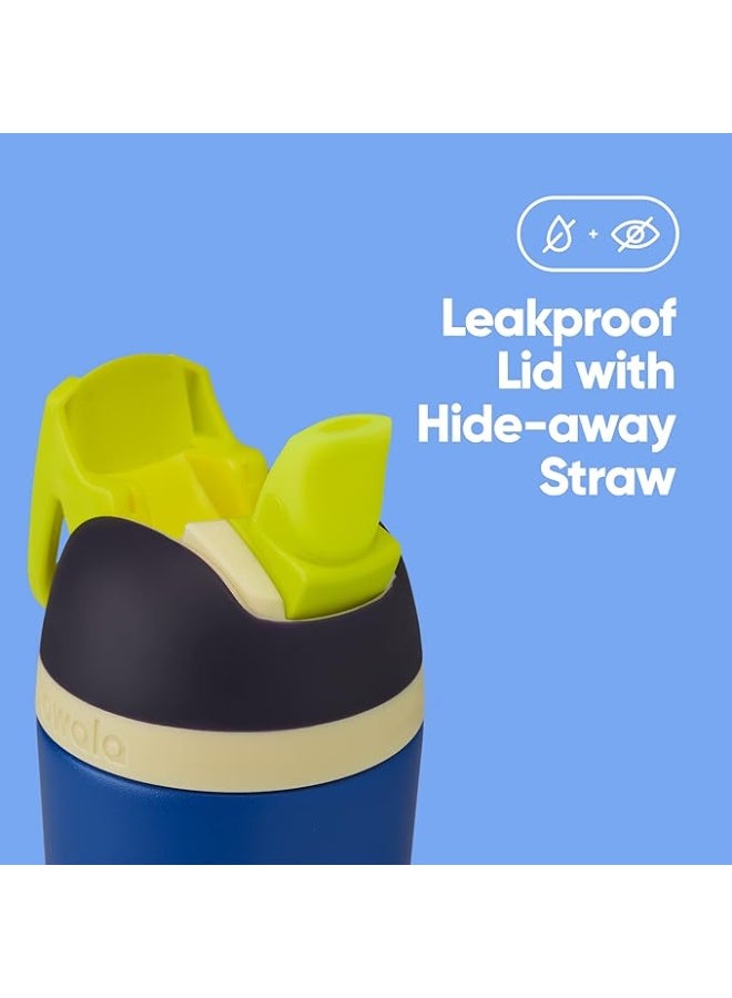 زجاجة مياه Owala معزولة من الفولاذ المقاوم للصدأ للأطفال مزودة بقشة وغطاء قفل سعة 14 أونصة باللونين الأزرق/navy نمط الكرة السماوية - Image 2