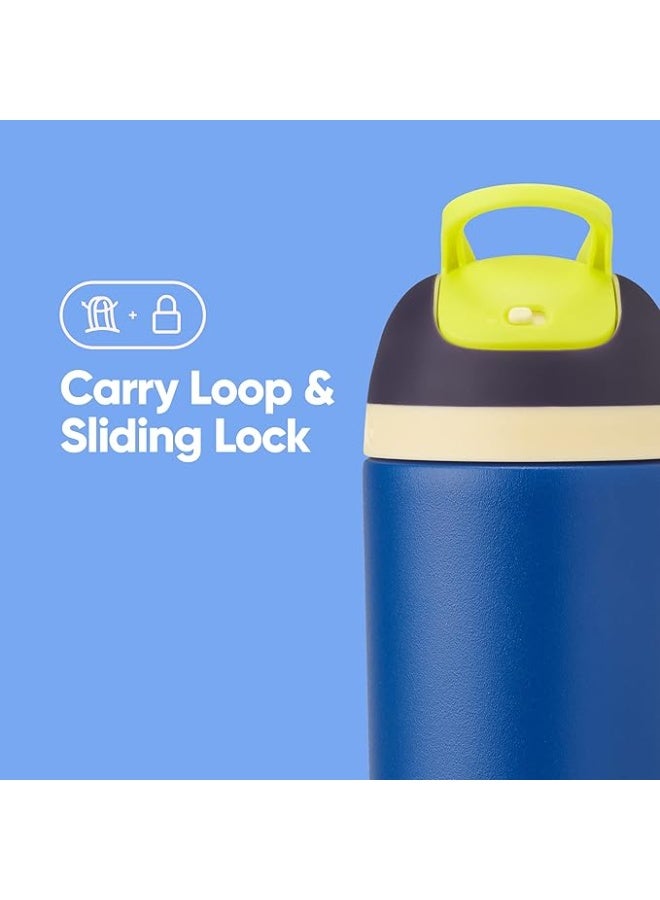 زجاجة مياه Owala معزولة من الفولاذ المقاوم للصدأ للأطفال مزودة بقشة وغطاء قفل سعة 14 أونصة باللونين الأزرق/navy نمط الكرة السماوية - Image 4