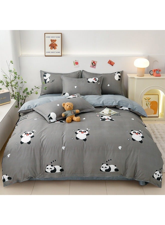 4-Piece Gorgeous Floral Design Duvet Cover Set Cotton Grey 