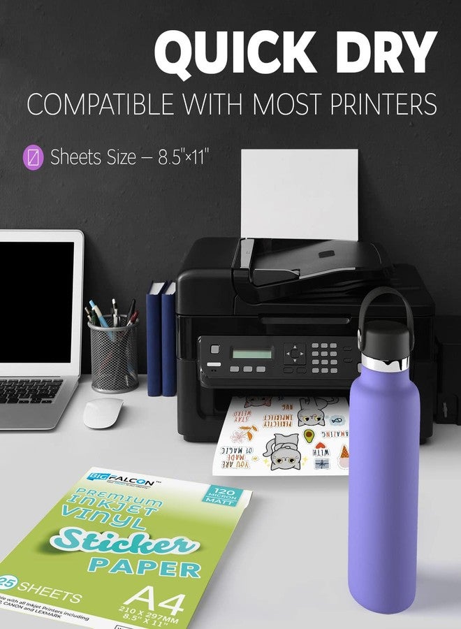 BIGFALCON Premium Glossy A4 (8.5x11 inch) Size 25 Sheets Vinyl Sticker Paper 120 Micron Self Adhesive Photo Paper for Inkjet, Waterproof, Instant Dry for printing - 25 Sheets - Image 2