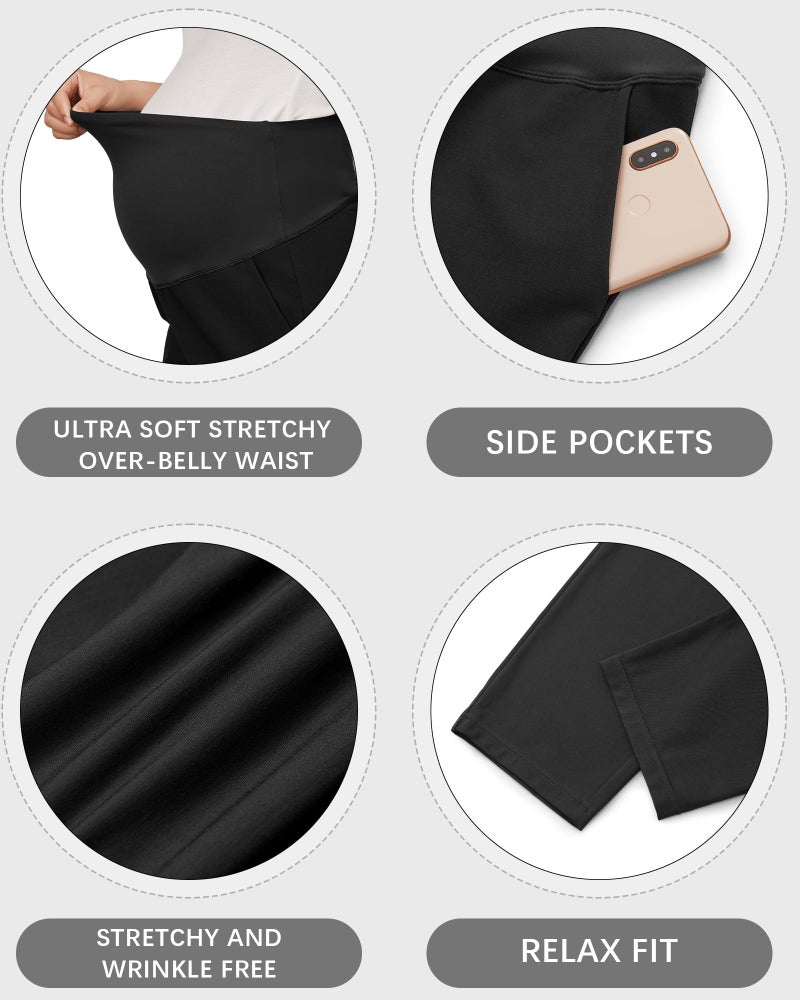 OUGES Womens 2026 Stretchy Maternity Pants Over Belly Pregnancy Business Casual Work Office Trousers Lounge Scrub Pants with Pockets Maternity Clothes Pregnancy Must Have (Black,M) - Image 4