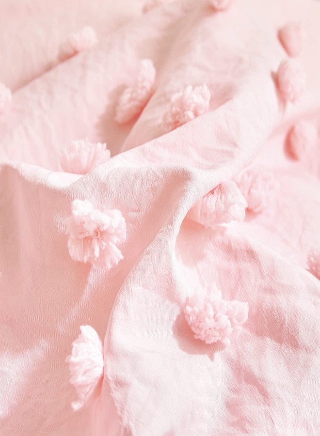 Flysheep 4 Pieces Tufted Dots Toddler Bedding Set Solid Pink Jacquard Pom Pom Tufts, Soft and Embroidery Shabby Chic Boho Design for Baby Girls, Includes Comforter, Flat Sheet, Fitted Sheet and Pillowcase - Image 5