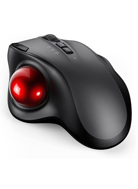 Wireless Trackball Mouse - 2.4G USB + Dual Bluetooth Rollerball Mouse, Easy Thumb Control, Rechargeable Ergonomic Trackball Mice for MacBook, Laptop, PC, iPad, Windows, Android, iOS (Black)
