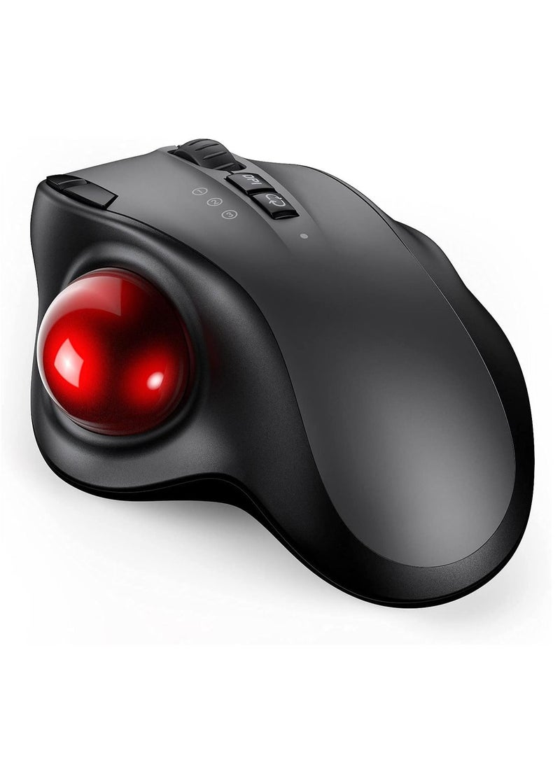 Generic - Wireless Trackball Mouse - 2.4G USB + Dual Bluetooth Rollerball Mouse, Easy Thumb Control, Rechargeable Ergonomic Trackball Mice for MacBook, Laptop, PC, iPad, Windows, Android, iOS (Black) - Image 1