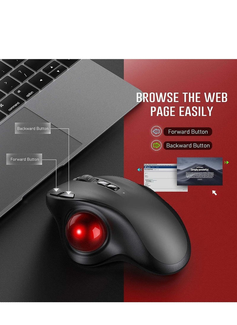 Generic - Wireless Trackball Mouse - 2.4G USB + Dual Bluetooth Rollerball Mouse, Easy Thumb Control, Rechargeable Ergonomic Trackball Mice for MacBook, Laptop, PC, iPad, Windows, Android, iOS (Black) - Image 1