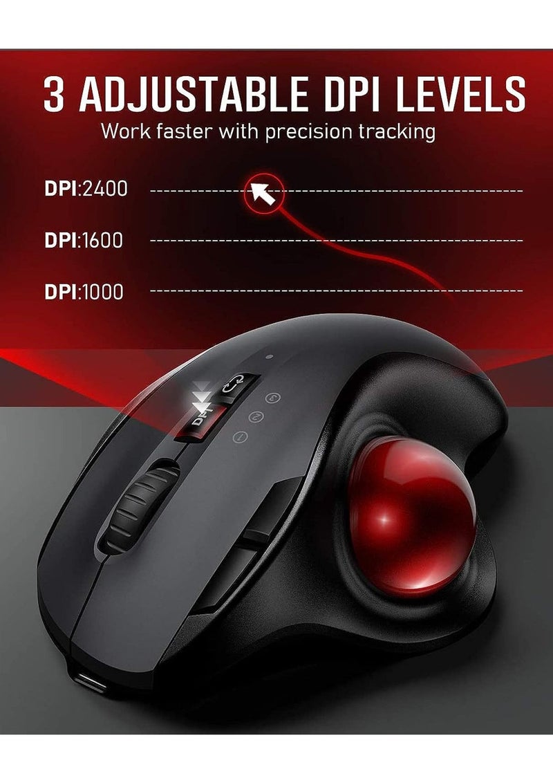 Generic - Wireless Trackball Mouse - 2.4G USB + Dual Bluetooth Rollerball Mouse, Easy Thumb Control, Rechargeable Ergonomic Trackball Mice for MacBook, Laptop, PC, iPad, Windows, Android, iOS (Black) - Image 1