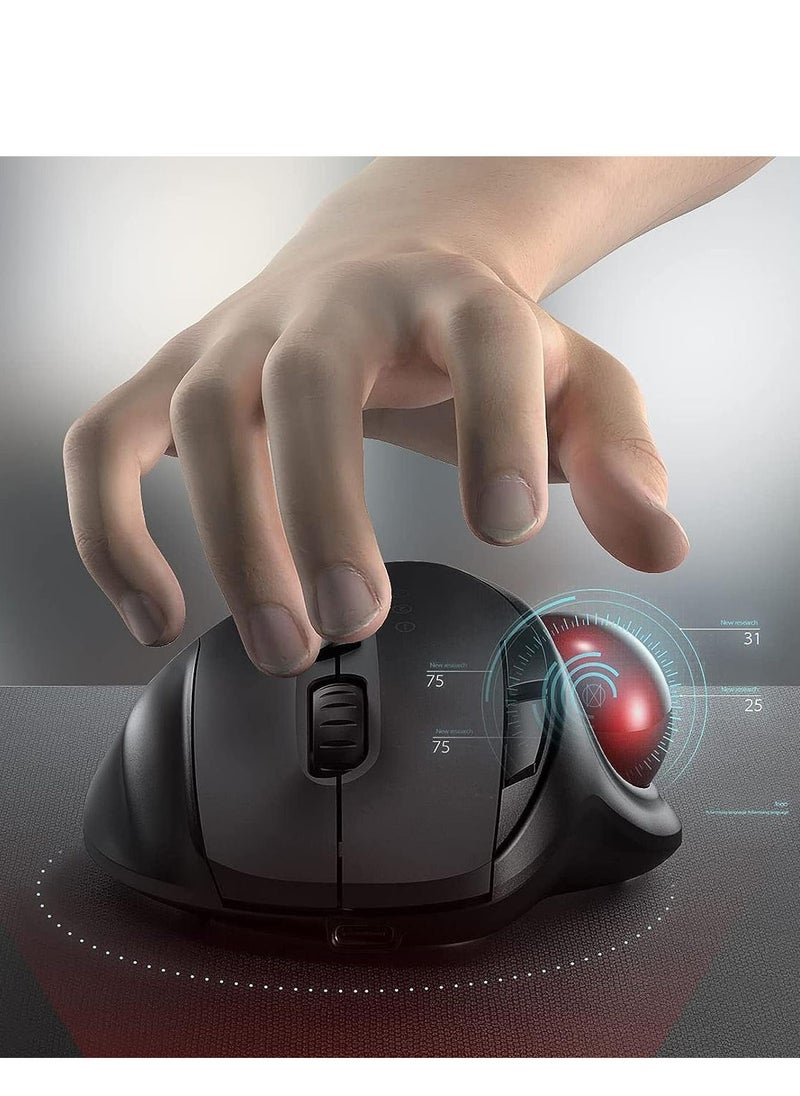 Generic - Wireless Trackball Mouse - 2.4G USB + Dual Bluetooth Rollerball Mouse, Easy Thumb Control, Rechargeable Ergonomic Trackball Mice for MacBook, Laptop, PC, iPad, Windows, Android, iOS (Black) - Image 1