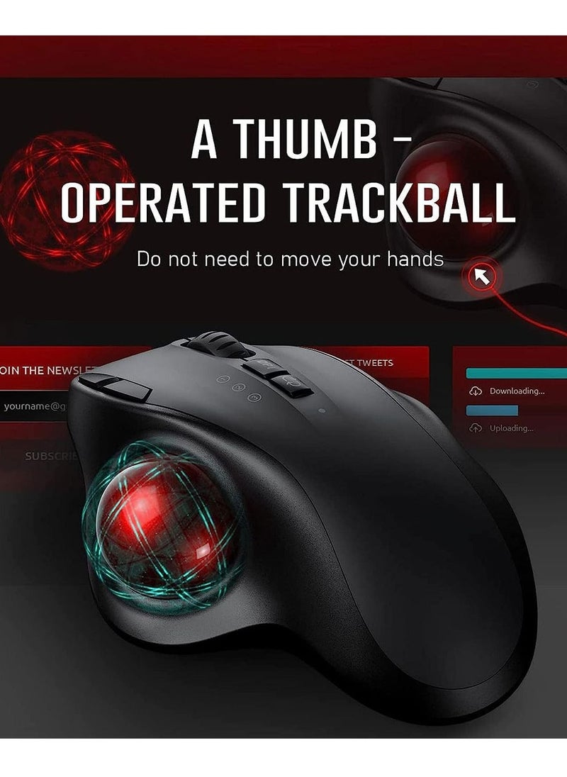 Generic - Wireless Trackball Mouse - 2.4G USB + Dual Bluetooth Rollerball Mouse, Easy Thumb Control, Rechargeable Ergonomic Trackball Mice for MacBook, Laptop, PC, iPad, Windows, Android, iOS (Black) - Image 1
