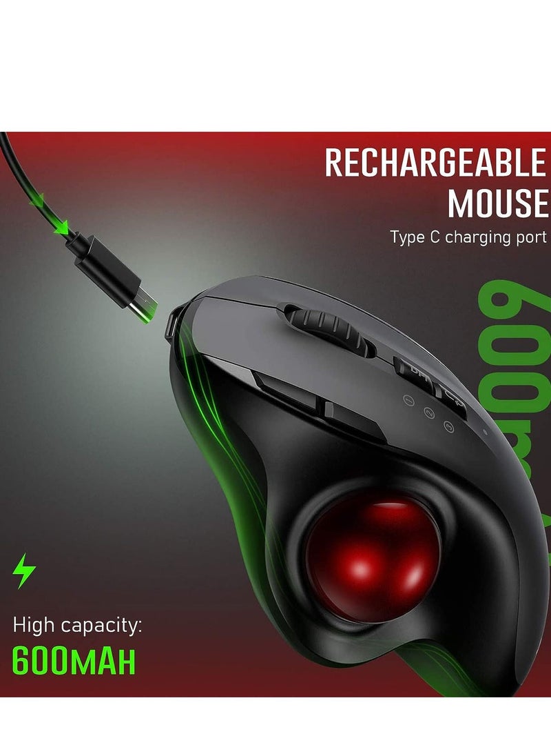Generic - Wireless Trackball Mouse - 2.4G USB + Dual Bluetooth Rollerball Mouse, Easy Thumb Control, Rechargeable Ergonomic Trackball Mice for MacBook, Laptop, PC, iPad, Windows, Android, iOS (Black) - Image 1