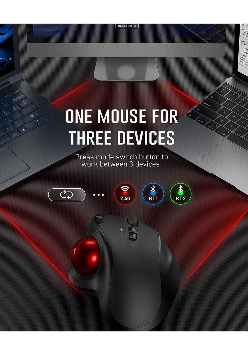 Generic - Wireless Trackball Mouse - 2.4G USB + Dual Bluetooth Rollerball Mouse, Easy Thumb Control, Rechargeable Ergonomic Trackball Mice for MacBook, Laptop, PC, iPad, Windows, Android, iOS (Black) - Image 1