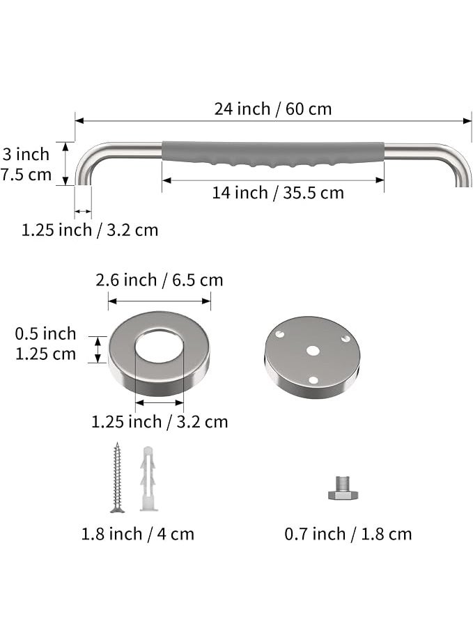 24 Inch Anti Slip Shower Grab Bar Stainless Steel Bathroom Grab Bar Bathroom Balance Bar Safety Handrail Support Handle for Elderly and Disabled Users - Image 2