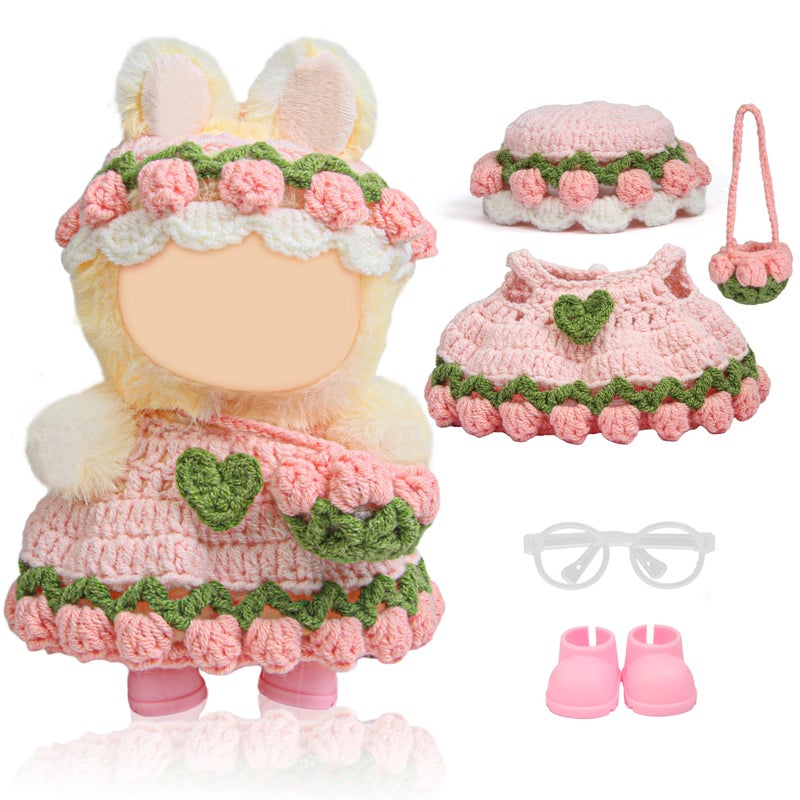 Voccim Handmade Crochet 17cm Doll Clothes 3PCS Doll Outfites Include Hats and Bag Cute Dolls Clothing Adorable Dress Up 15cm17cm Dolls Accessories for Gift Pink - Image 3