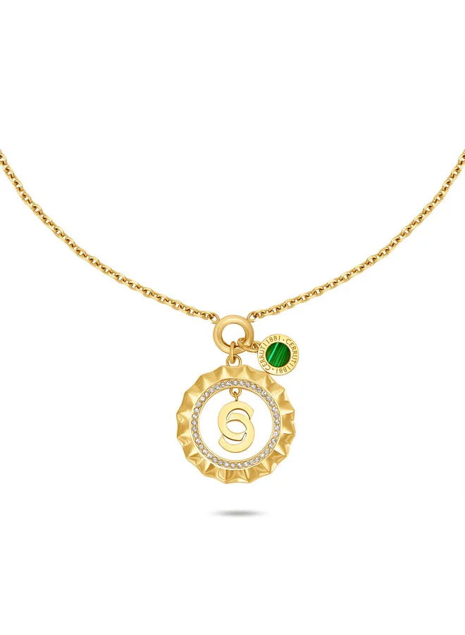 Fiora Gold Double Round Motif Big Necklace for Women