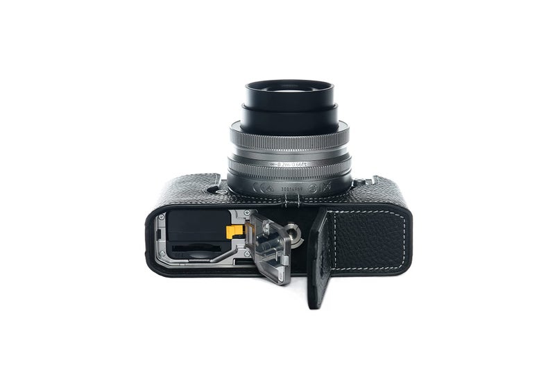 BolinUS Z fc Zfc Camera Case, BolinUS Handmade Genuine Real Leather Half Camera Case Bag Cover for Nikon Z fc Zfc Camera Bottom Opening Version + Hand Strap (Black) - Image 3