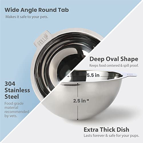 Felli Pet Oblik Slanted Dog Food Water Bowl Elevated Stainless Steel Oval Dish Ergonomic Angled Metal Feeder Spill Proof Non Slip, Raised Acrylic Cone for Bulldog Pug Small Medium (1.5Cup Sapphire) - Image 4