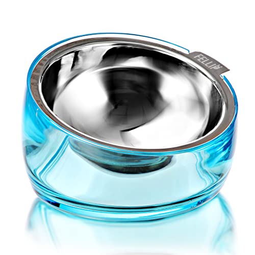 Felli Pet Oblik Slanted Dog Food Water Bowl Elevated Stainless Steel Oval Dish Ergonomic Angled Metal Feeder Spill Proof Non Slip, Raised Acrylic Cone for Bulldog Pug Small Medium (1.5Cup Sapphire) - Image 1