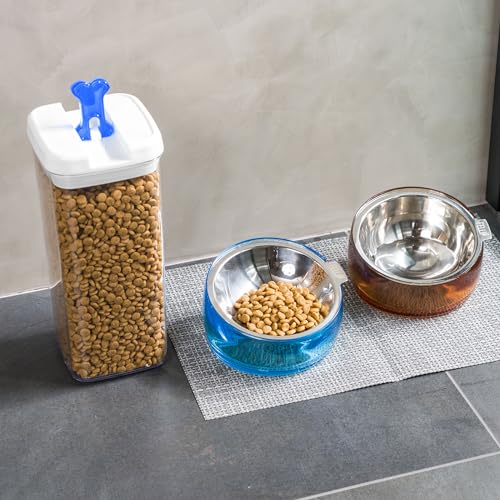 Felli Pet Oblik Slanted Dog Food Water Bowl Elevated Stainless Steel Oval Dish Ergonomic Angled Metal Feeder Spill Proof Non Slip, Raised Acrylic Cone for Bulldog Pug Small Medium (1.5Cup Sapphire) - Image 3