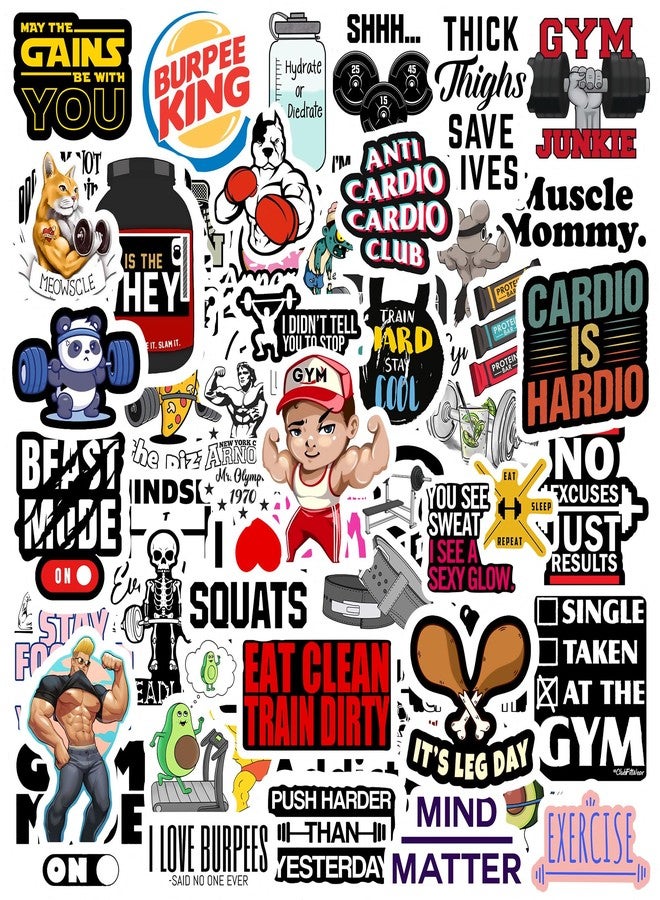 True Flair Trueflair Gym Vinyl Stickers Pack of 68, Random Designs, for Laptop, Journal, Bike Helmet, Diary, Guitar, Mobile, Waterproof, Self-Adhesive (Gym) - Image 1