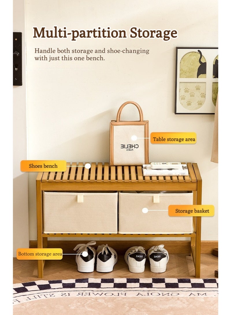 والالا حامل أحذية من الخيزران 2 في 1 مع مساحة تخزين ومقعد، منظم صغير من طبقتين للأثاث الخشبي، للمدخل، الرواق، غرفة المعيشة، الحمام، المرآب، غرفة النوم، الاستخدام الداخلي والخارجي، 70*32*44 سم - Image 5