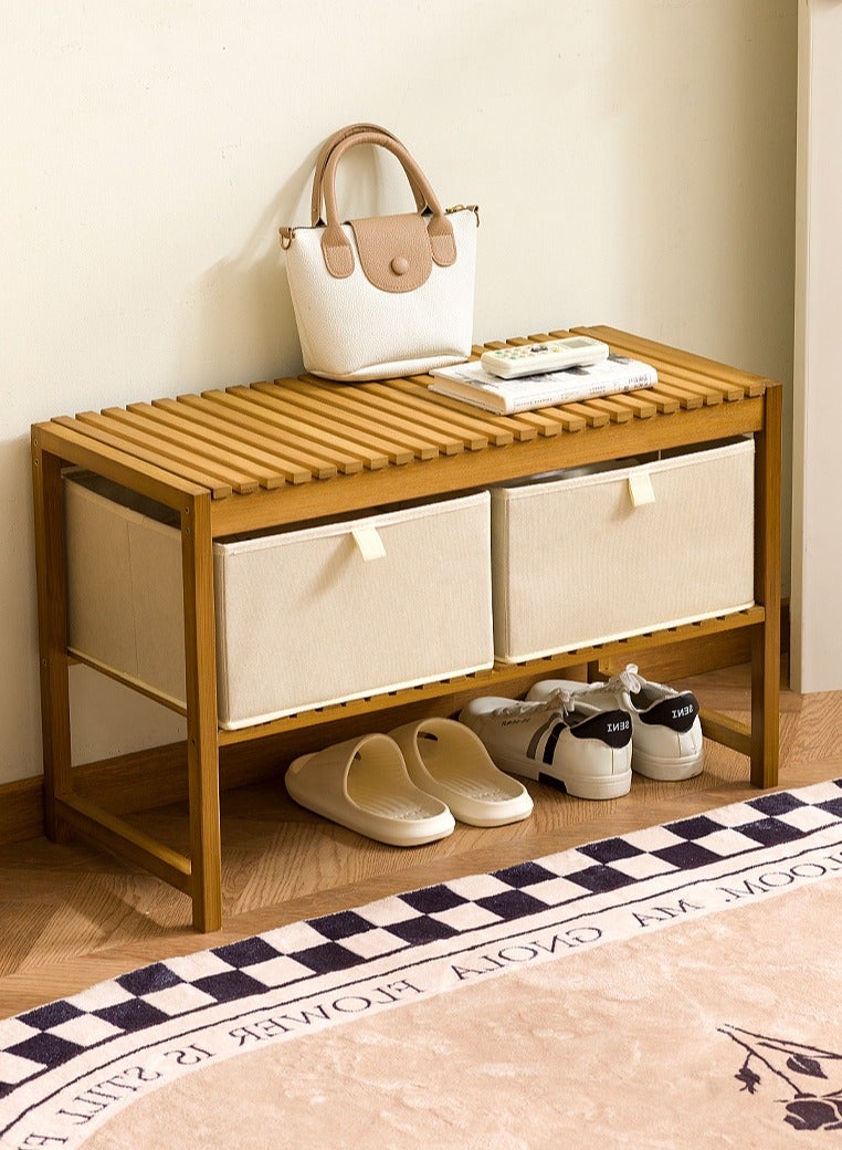 والالا حامل أحذية من الخيزران 2 في 1 مع مساحة تخزين ومقعد، منظم صغير من طبقتين للأثاث الخشبي، للمدخل، الرواق، غرفة المعيشة، الحمام، المرآب، غرفة النوم، الاستخدام الداخلي والخارجي، 70*32*44 سم - Image 2