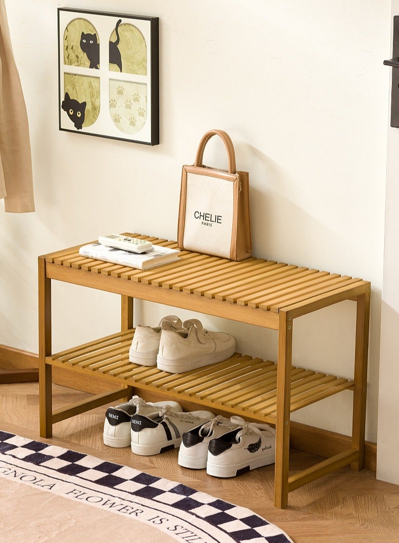والالا حامل أحذية من الخيزران 2 في 1 مع مساحة تخزين ومقعد، منظم صغير من طبقتين للأثاث الخشبي، للمدخل، الرواق، غرفة المعيشة، الحمام، المرآب، غرفة النوم، الاستخدام الداخلي والخارجي، 70*32*44 سم - Image 3